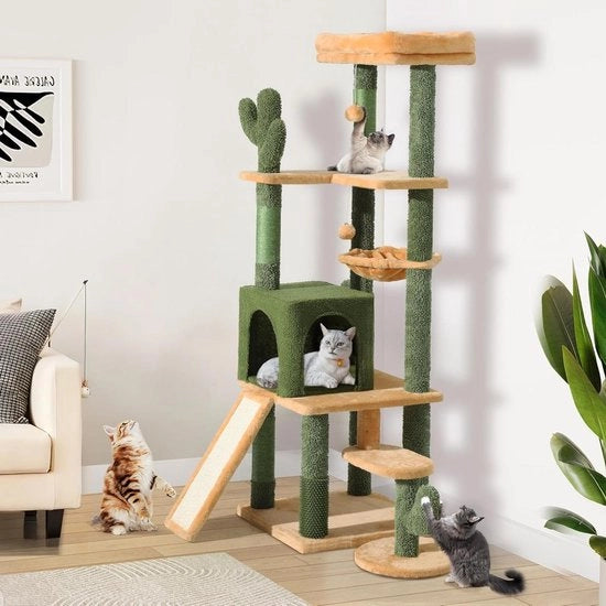 Cactus per gatti altezza 153 cm - Con set di spazzola autoigiocabile e palline da gioco - Palificati in sisal