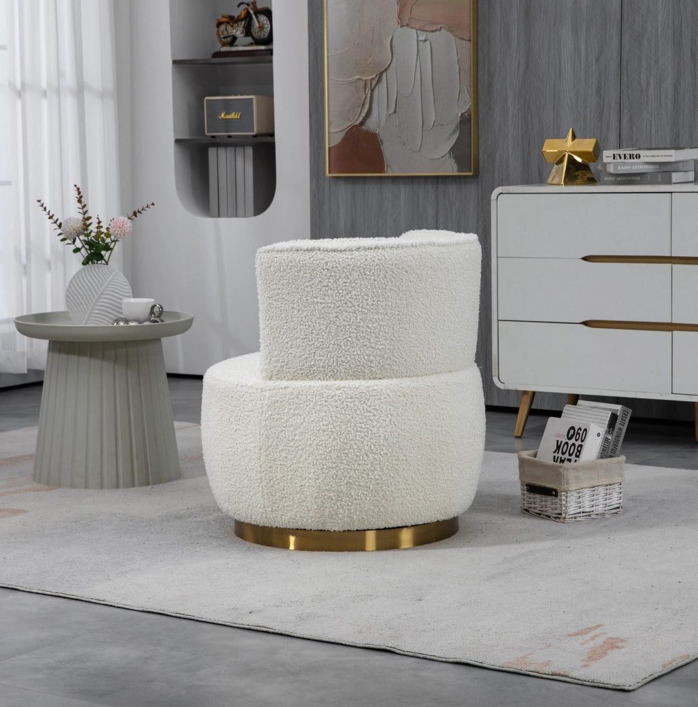 Sedia girevole a 360° in tessuto Teddy; imbottita; bianca