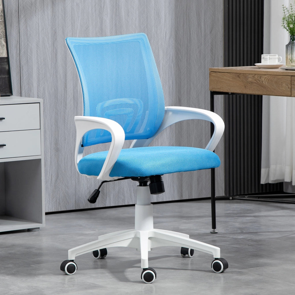 Sedia da ufficio girevole con schienale in rete, braccioli e altezza regolabile ¨C zephmum ¨C blu chiaro, carico 120 kg