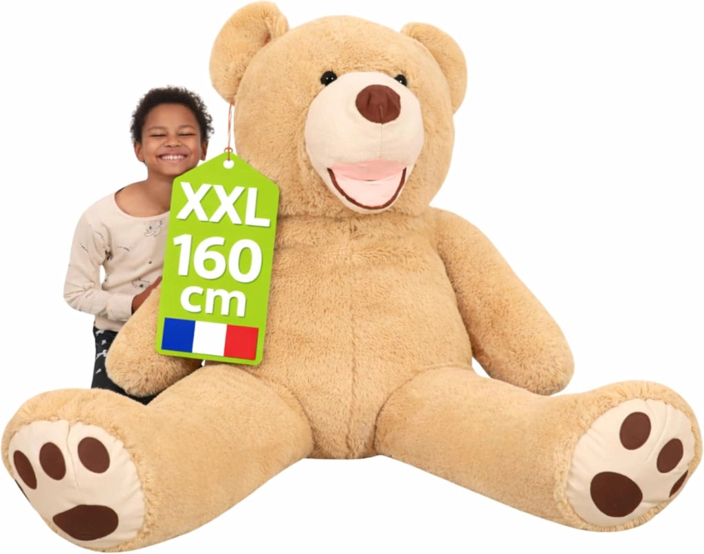 Orso Peluche Gigante 160cm - Fabbricato in Francia, Certificato CE - Morbido e Soffice, Abbracci Garantiti - Orsacchiotto di Peluche Grande Perfetto per Compleanni e Altre Celebrazioni