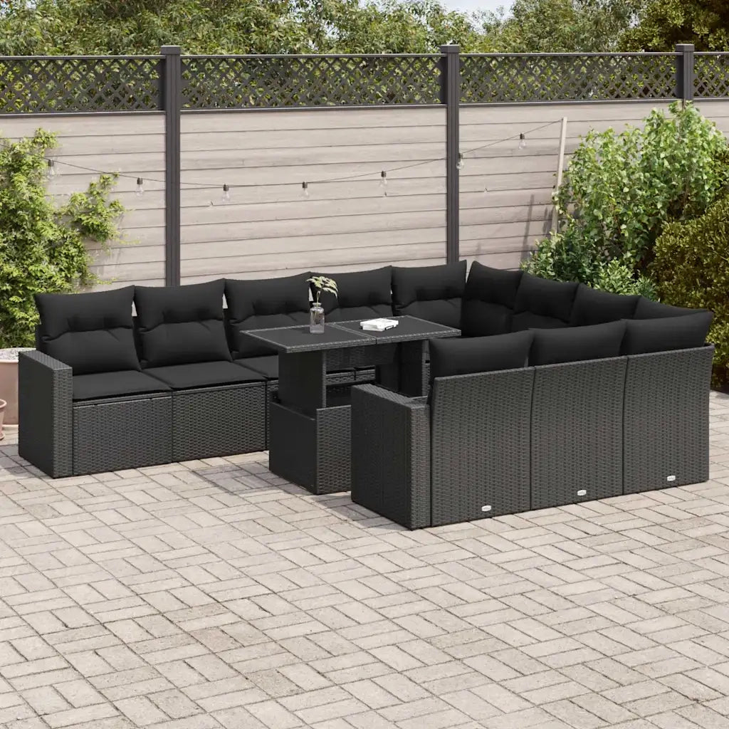 Set Divani da Giardino 11 pz con Cuscini in Polyrattan Nero 3326386
