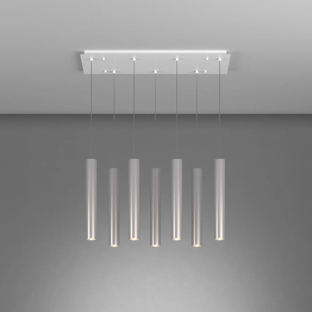 Lampadario Industrial-Minimal Xeana Metallo Bianco Alluminio 7 Luci Gu10