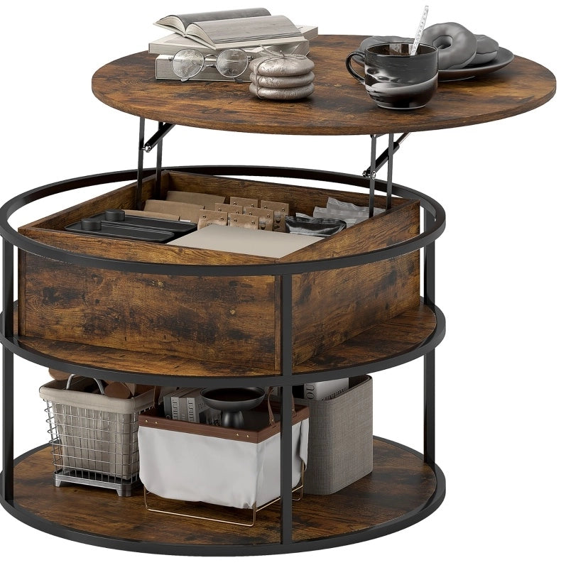 Tavolino da caffè rotondo elevabile Ø80 cm marrone