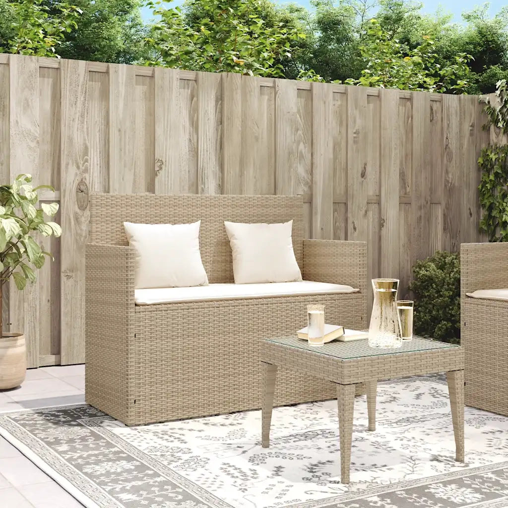 Panca da Giardino con Cuscini-Sgabello-Panca da esterno Beige in Polyrattan 125551