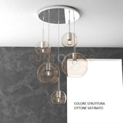 SOSP. OTTONE SAT. TONDA 5 LUCI VETRI (1 GRANDE+1 MEDIO+3 PICCOLO) TUTTI AMBRA 1155OS-S5 TMIX-AM