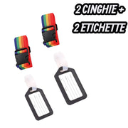 2x Cinghia Valigia Viaggio Regolabile 5x180cm + Etichetta Bagaglio Colorata 9029 Nero