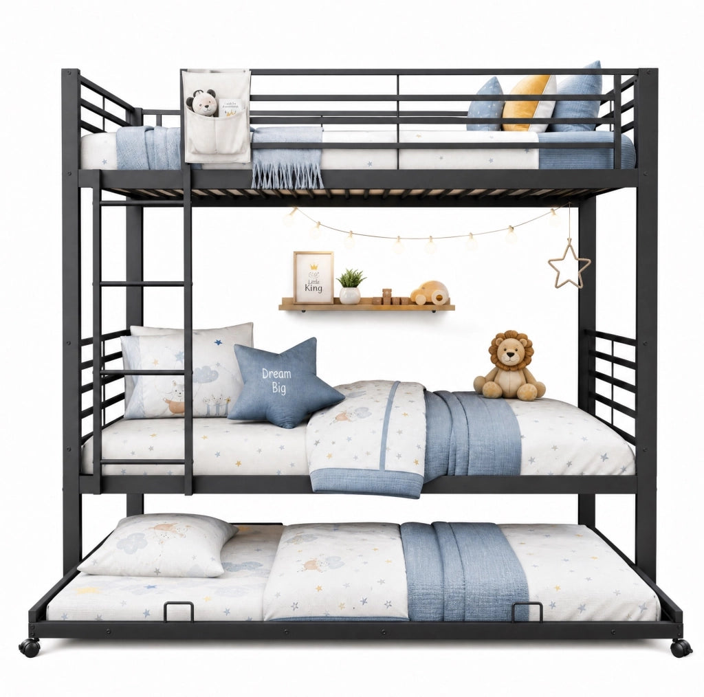 Letto a castello in metallo 90x200 cm con letto estraibile 90x190 cm; nero