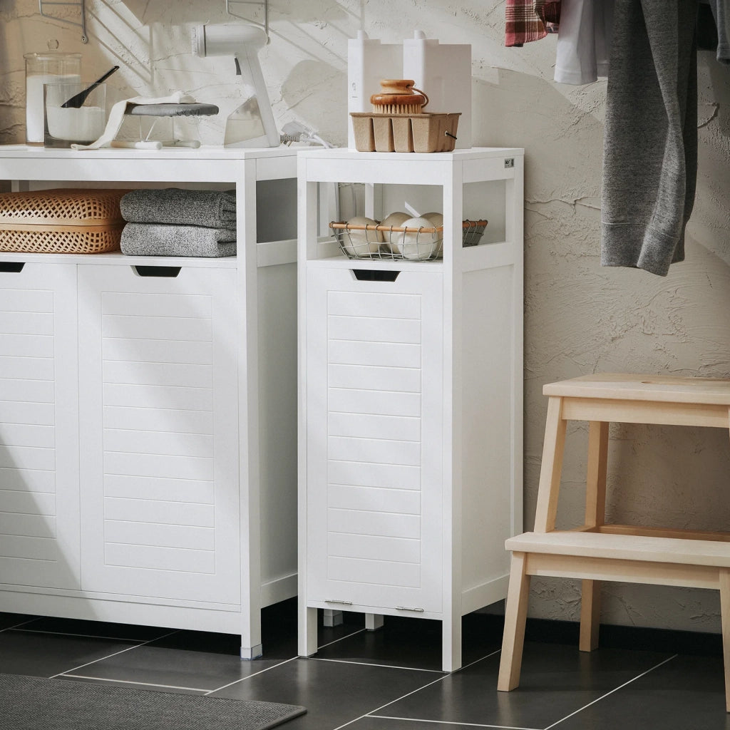 Mobile Lavanderia Con Sacco Portabiancheria Pieghevole Cassettiera Portabiancheria Mobiletto Bagno Bianco 30x30x90 Cm BZR122-W SoBuy