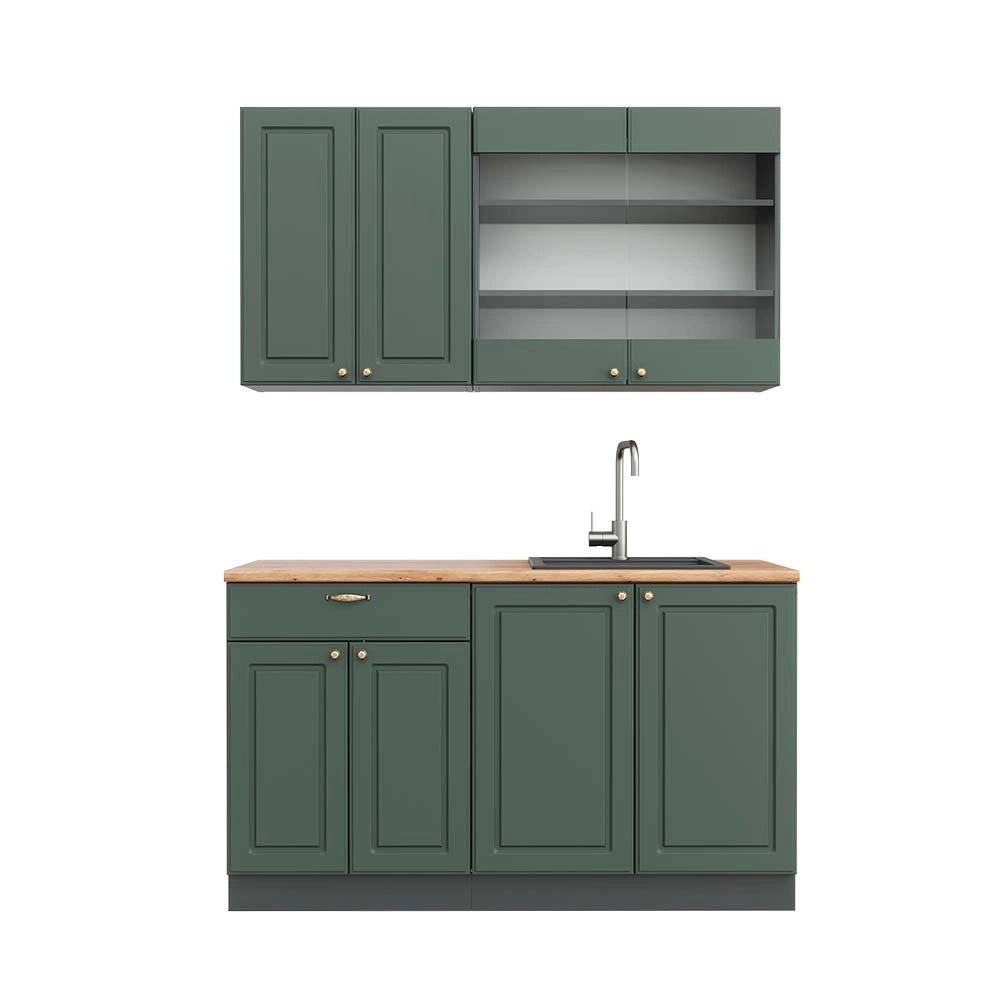 Cucina completa Fame-Line Verde-oro rustico/Antracite 140 cm, PL Rovere Vicco