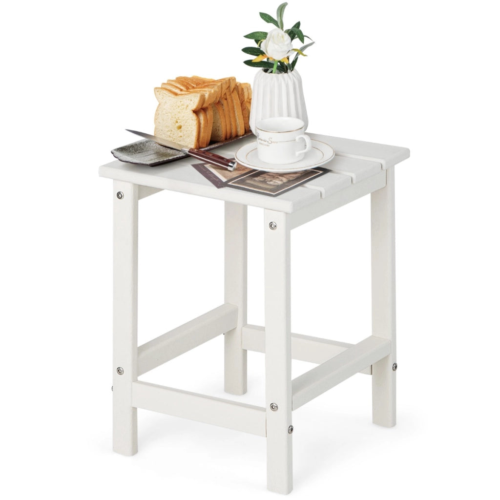 Tavolino da esterno in HDPE resistente alle intemperie, Tavolino adirondack quadrato per patio Bianco-Tavoli da esterno