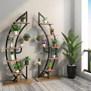 Supporto per piante in metallo con 5 gradini, blocco inclinazione, 7 livelli e 1 gancio - Set da 2, ideale per terrazza, giardino e balcone in nero