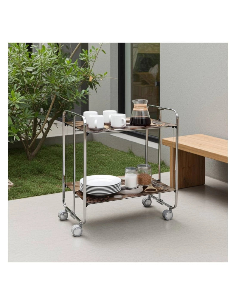 Carrello da cucina pieghevole cromato con ruote BAUHAUS 2 ripiani