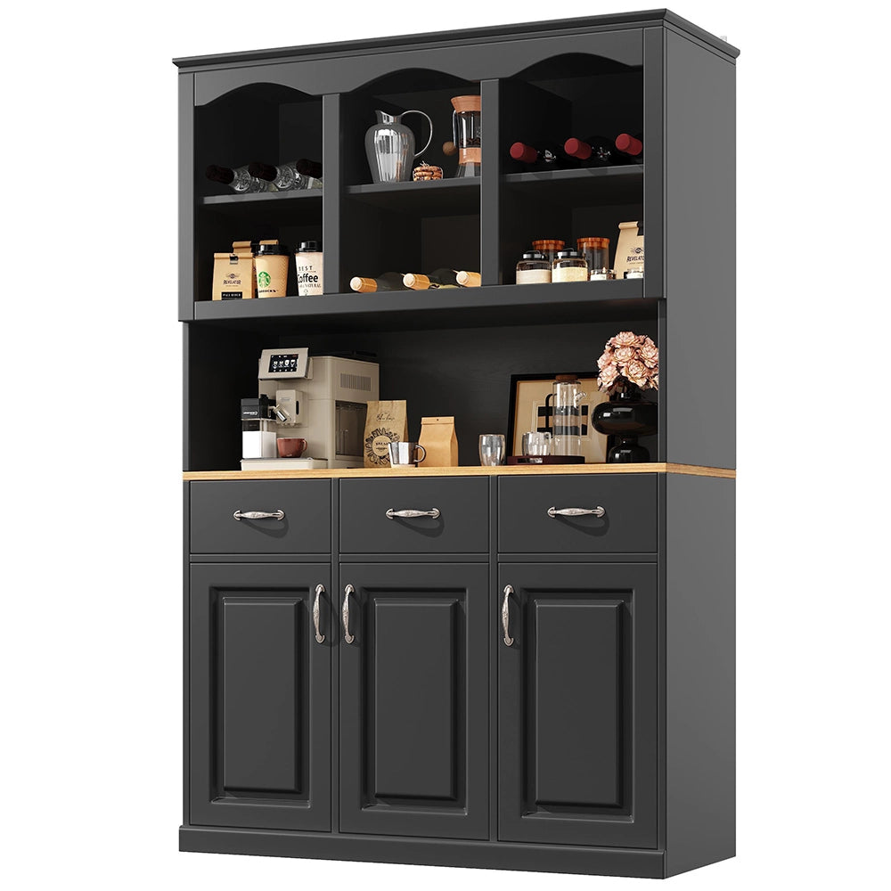 Credenza Cucina Alta 120x40x180cm - Xylo - 3 Ante, 3 Cassetti e Luci LED, Nero
