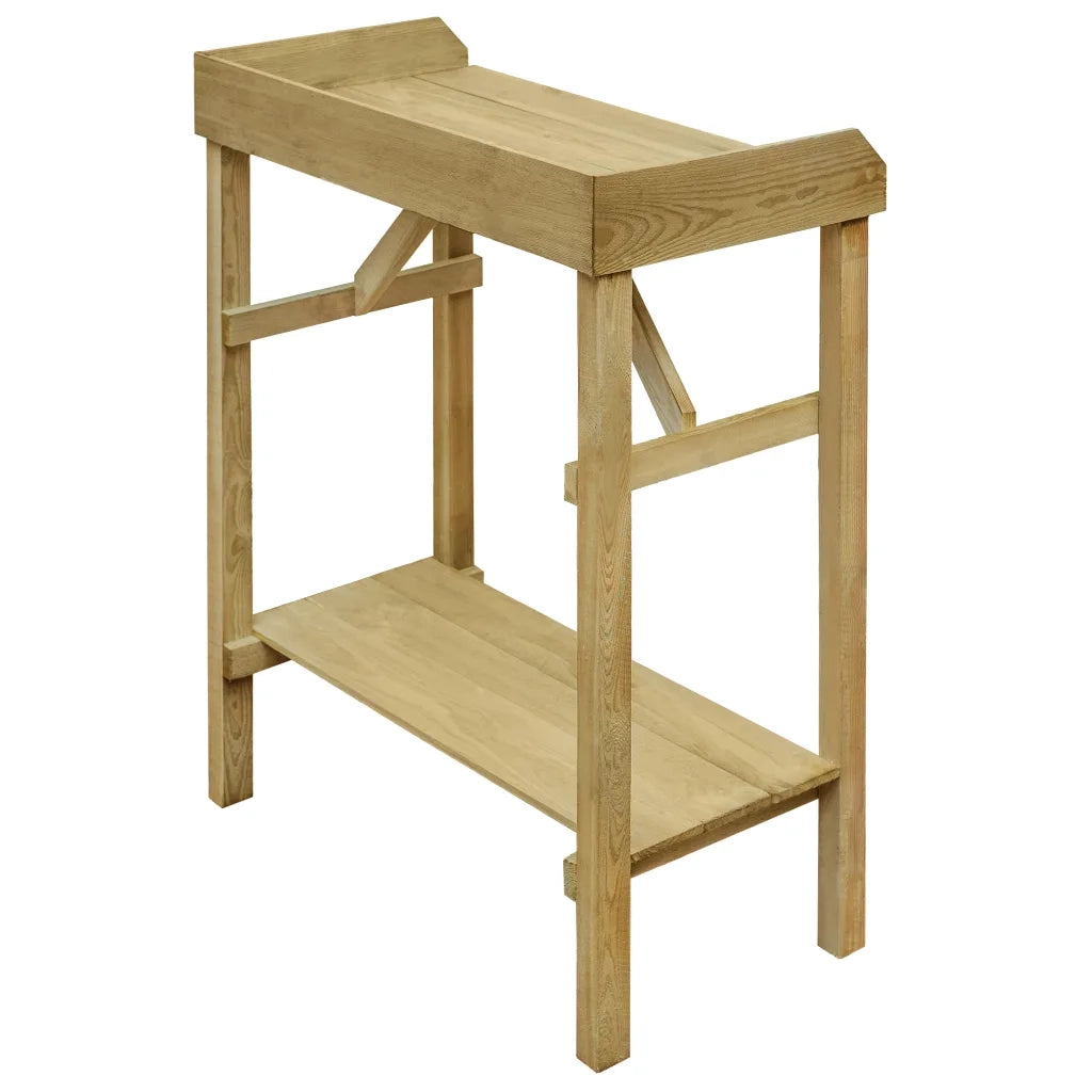 Tavolino da fioriera in legno 75 x 40 x 90 cm con 2 ripiani design moderno stile da giardino in pino impregnato marrone 02_0045910