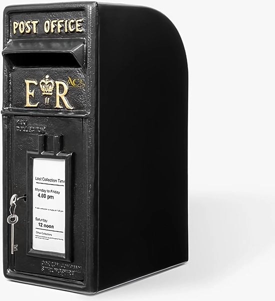 Postino in alluminio con chiusura - postino con chiusura a chiave - postino da parete/postino da pilastro - contenitore di spedizione chiuso - contenitore di spedizione in ghisa dura (nero) - modello per Royal Mail