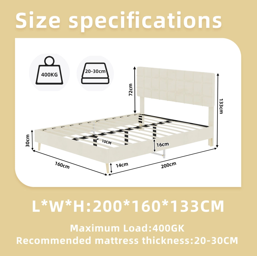 Letto matrimoniale 160x200 cm beige con testiera imbottita