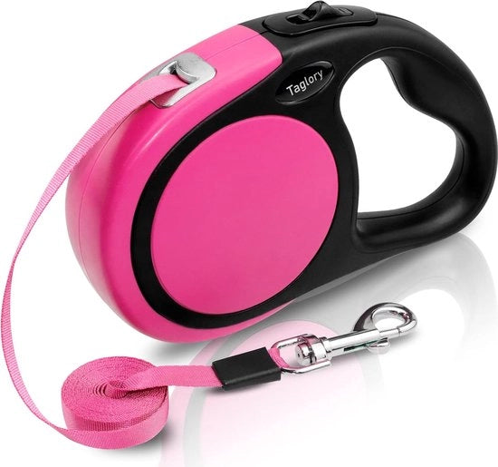 Riem per cani retrattile per cani piccoli e medi fino a 20 kg, riem per cani retrattile con manico antiscivolo, riem per cani retrattile con sistema di frenatura sicuro, riem per cani retrattile rossa 5m
