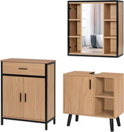 Set di mobili da bagno con armadietto a specchio, per bagno, cassettiera da bagno in metallo + legno modello 16
