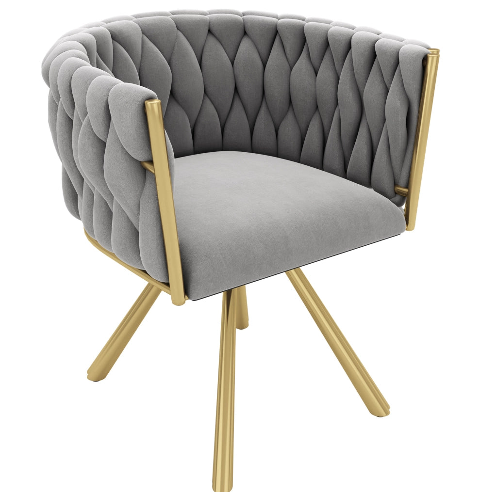 Set di 2 sedie da pranzo girevoli 360° in velluto grigio con struttura in metallo oro; 60;96 x 60;96 x 57;79 cm