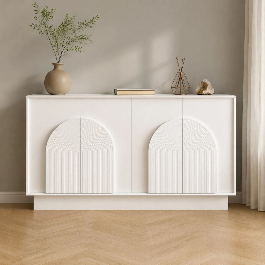 Sideboard bianco con 4 porte in MDF; 160 x 38 x 80 cm