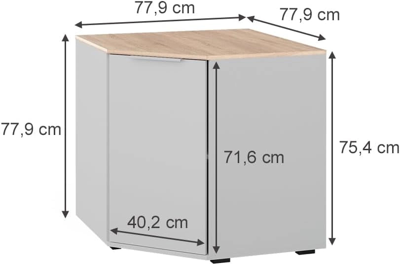 Credenza Betti, Bianco/Sonoma, 77.9 x 77.9 cm con 1 porta, per riporre abiti e oggetti di uso quotidiano