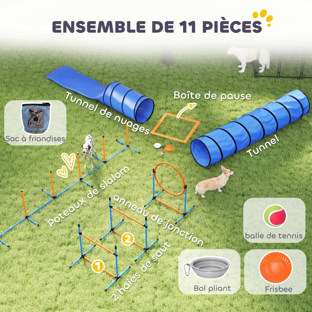 Set Agilit¨¤ per Cani 11 Pezzi ¨C zephmum ¨C 2 Tunnel, Salti Regolabili, Arancione e Blu