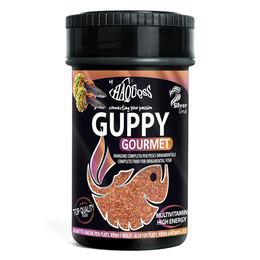 Haquoss Guppy Gourmet - mangime completo in micro-fiocchi per guppy Formato: 100 ml
