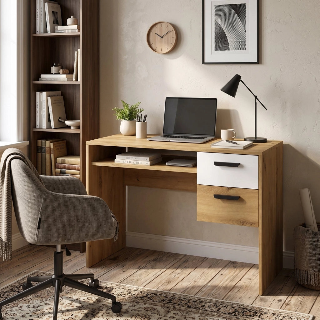 Linimi, Scrivania 2 Cassetti, 71x33x75h cm Marrone Rovere Nodi
