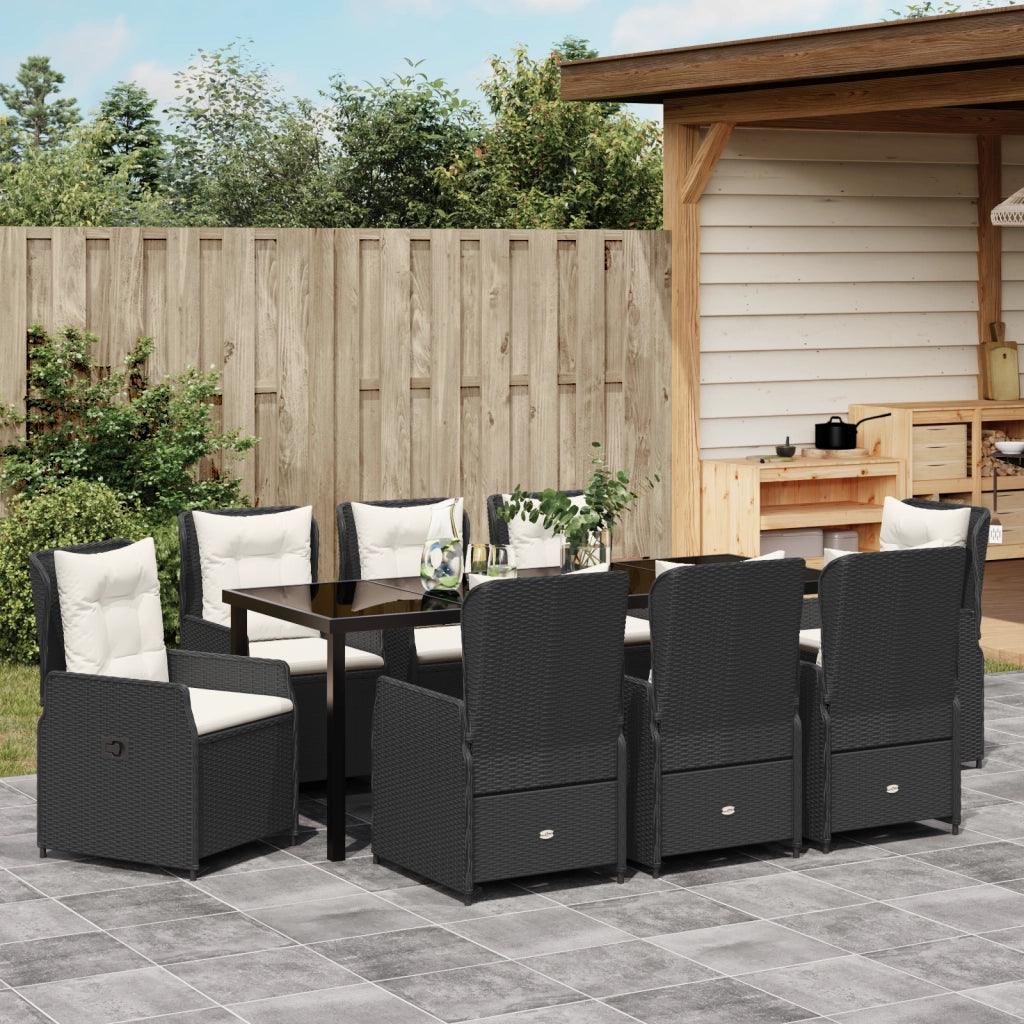 Set pranzo giardino 9 pezzi in polyrattan nero