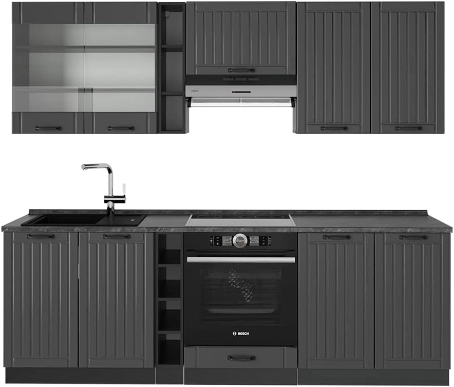 Cucina componibile Fame-Line, Grigio scuro, 235 cm senza piano di lavoro
