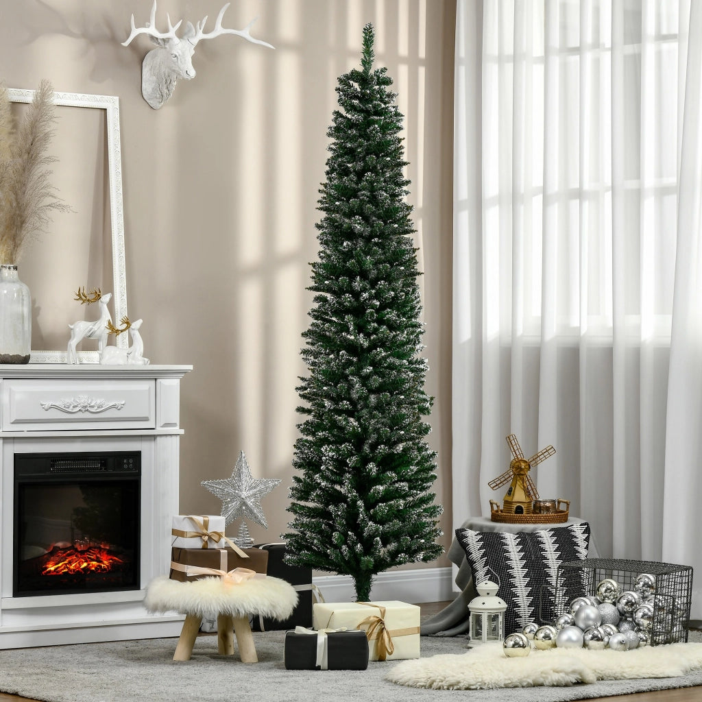 EasyComfort Albero di Natale Slim con 570 Rami, Albero di Natale Innevato Artificiale Alto e Stretto con Base Rimovibile e Pieghevole, Φ53x190cm, Verde