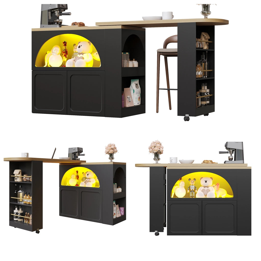 Tavolo Bar Allungabile con Vano Contenitore e LED ¨C Xylo ¨C Nero, 135-205x39x100 cm