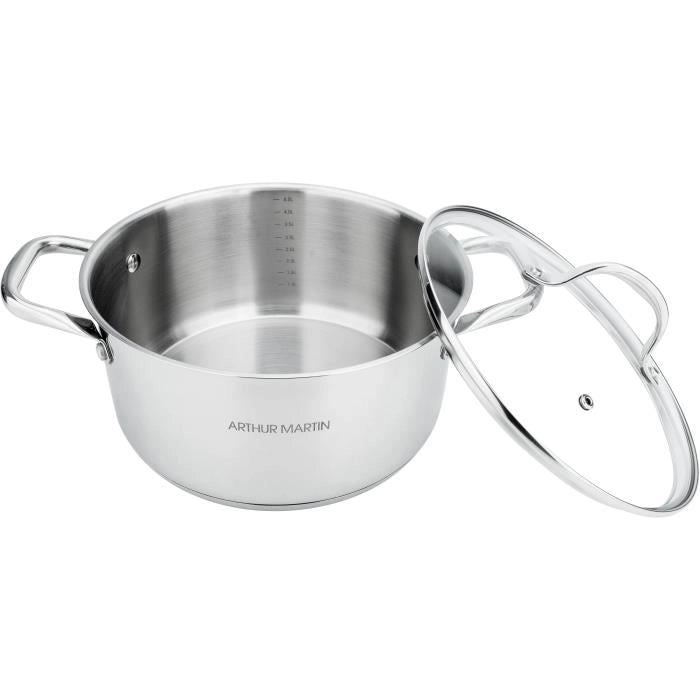 AM3549 Arthur Martin Pentola 24 cm con coperchio  Acciaio inossidabile  Tutte le fonti di calore compresa l'induzione