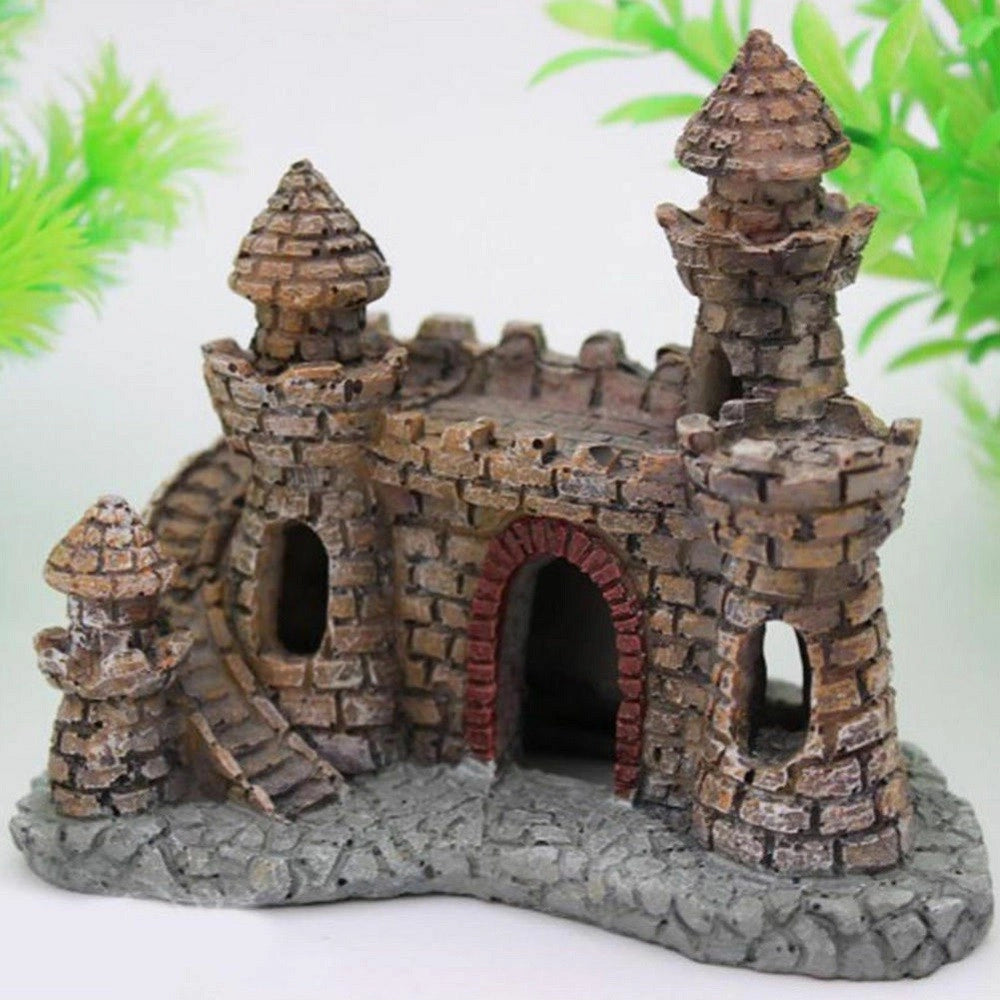 Trade Shop - Decorazione Per Acquario Castello Con Torre Resina Pesci Acqua H10 Cm Ornamento -