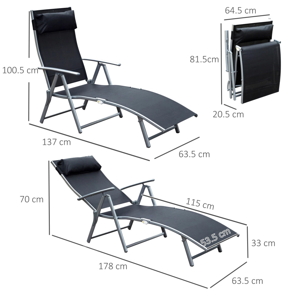 Sdraio pieghevole da esterno in metallo e textilene, 137x63,5x100,5 cm, nera