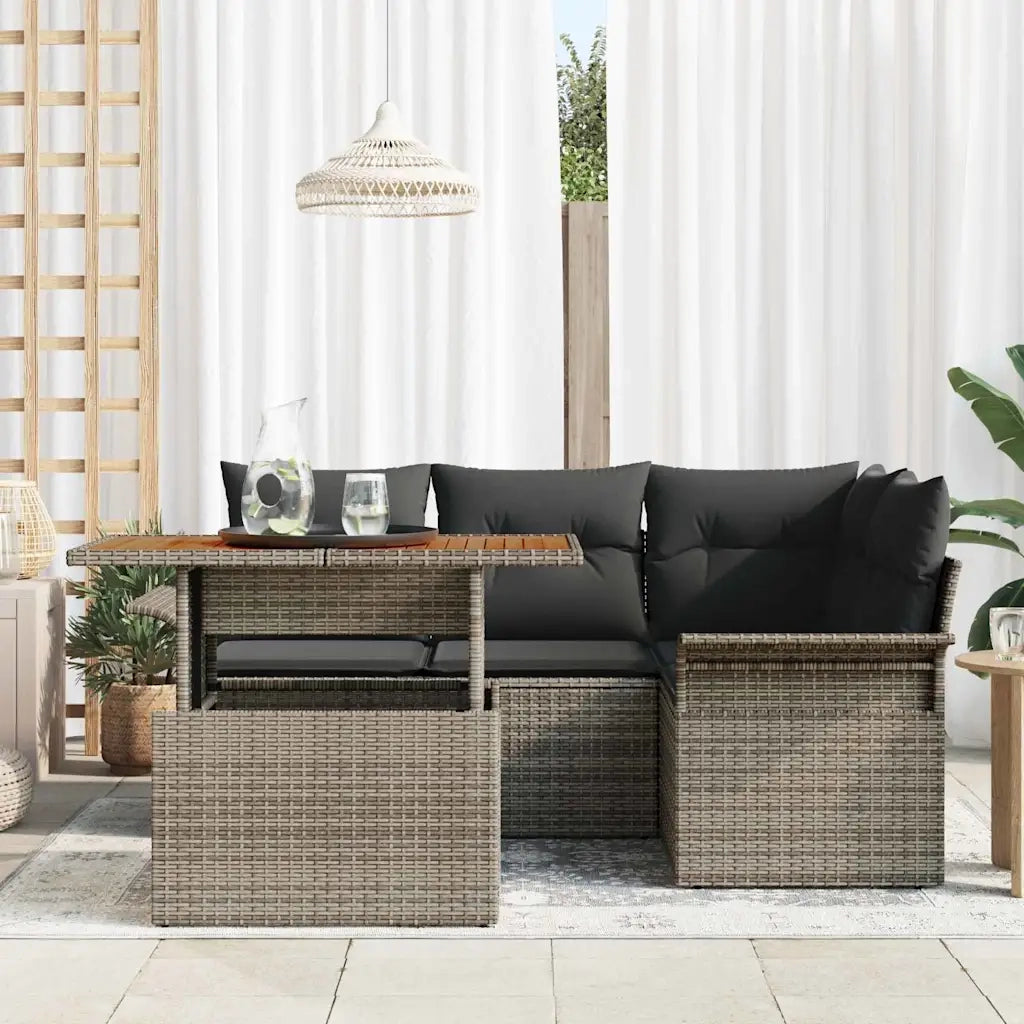 Set Divano da Giardino 5 pcs Grigio Poly Rattan