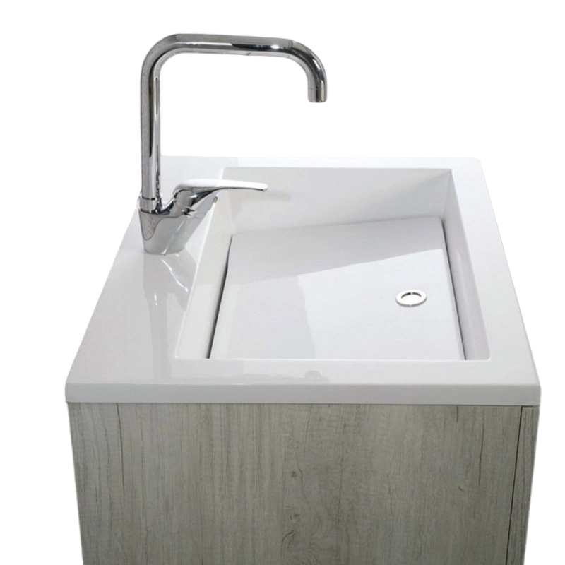 Mobile Lavatoio Vasca Zeus in MineralMarmo Apertura a 2 Ante 77,5x48x84 cm Grigio Cemento