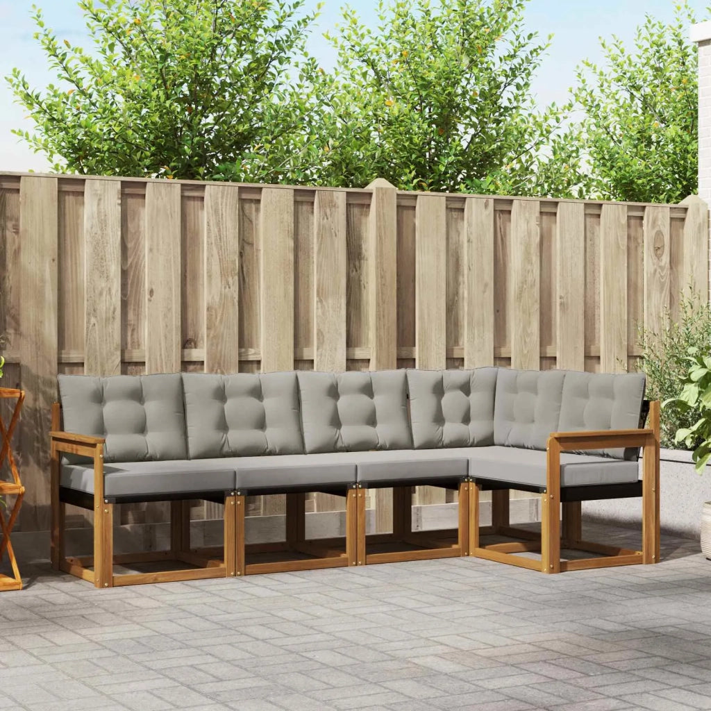 Set di divani da esterno 5 pcs Grigio Naturale e Chiaro
