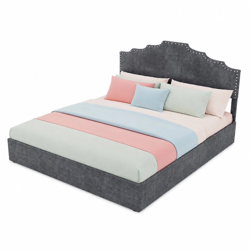 Letto matrimoniale 160x200 cm grigio in tessuto e metallo