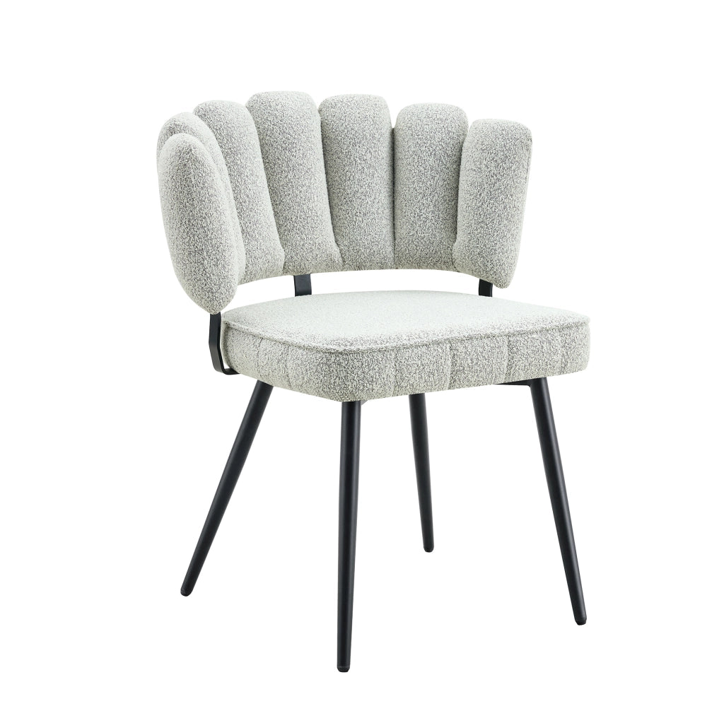 Set di 2 sedie da pranzo in velluto strutturato grigio chiaro con schienale a petalo e gambe nere; 80 cm