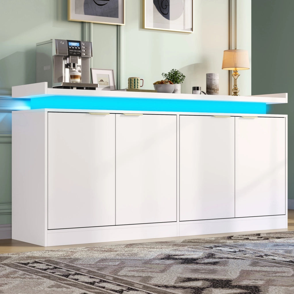 Credenza moderna con LED RGB; 160 x 39 x 83 cm; in MDF bianco