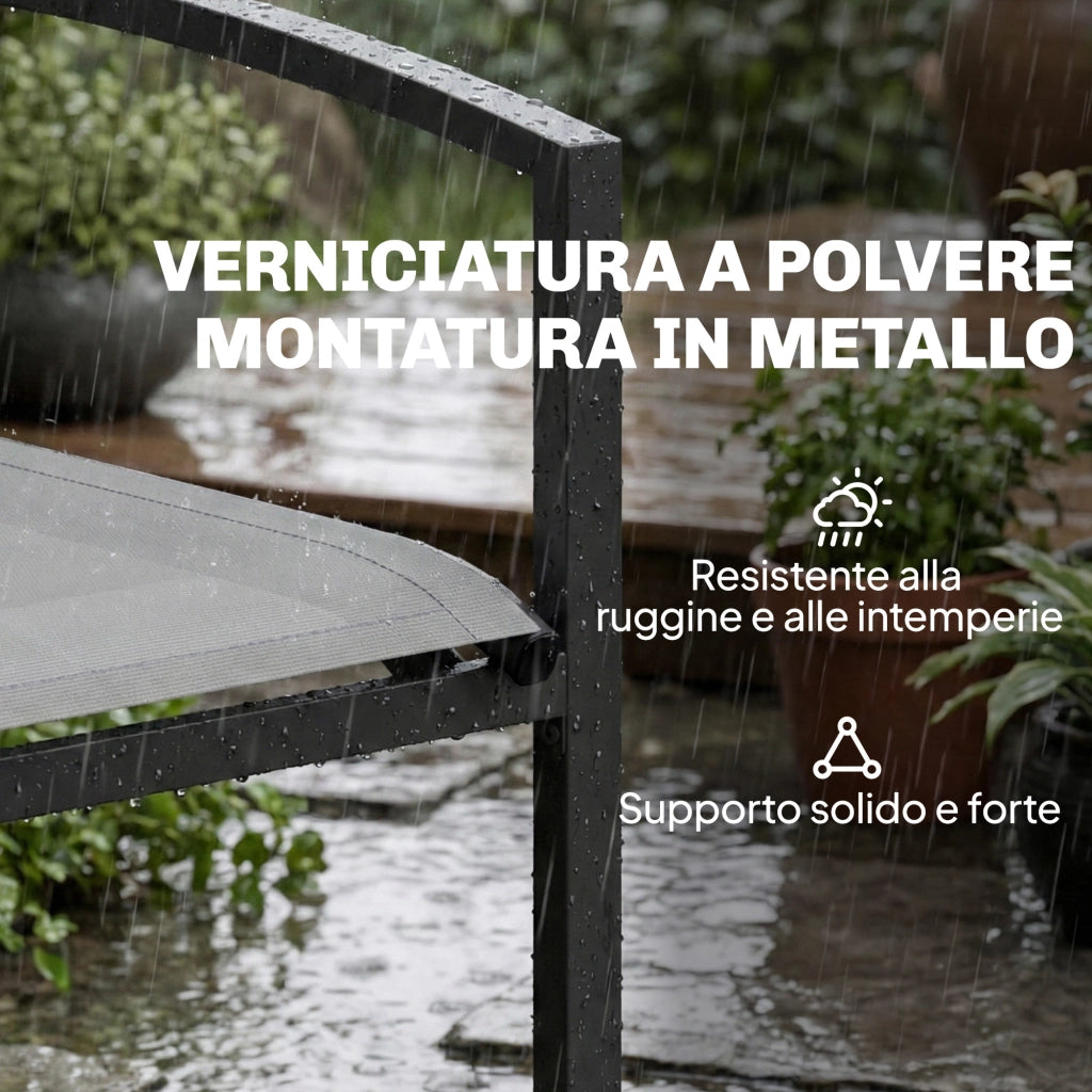 panca da giardino in metallo, 2 posti, tessuto traspirante Texteline, colore grigio.