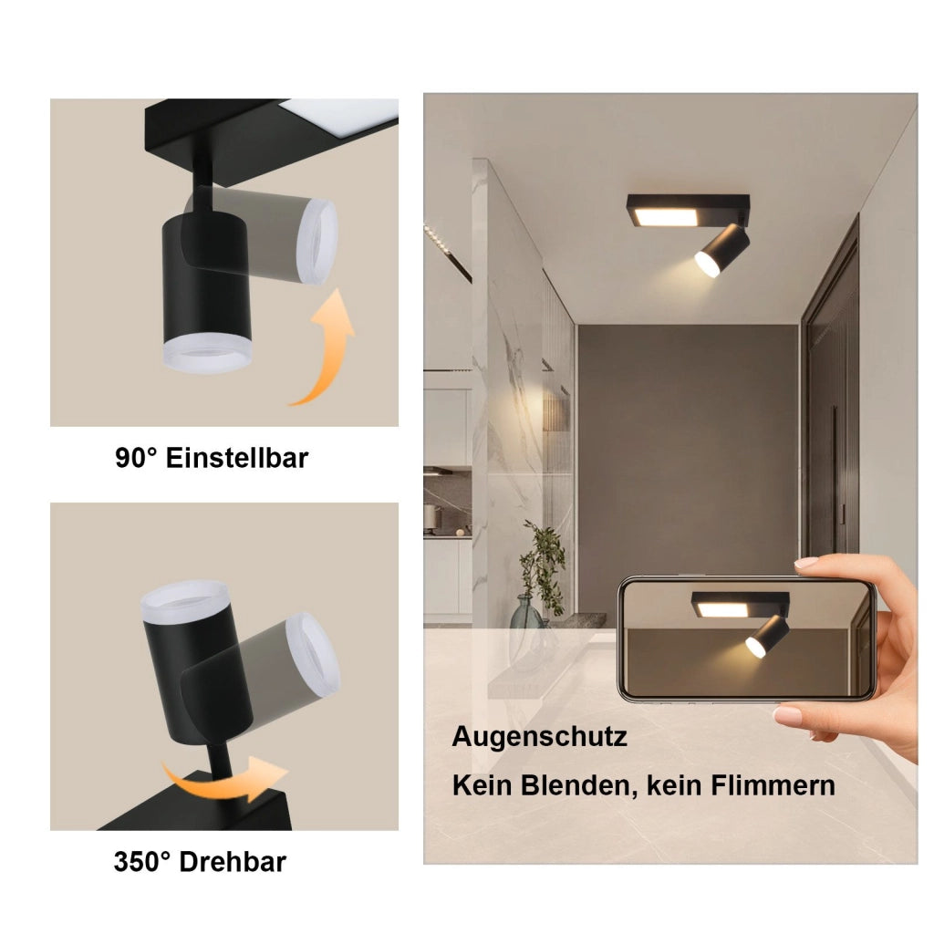 ZMH Faretto da soffitto 1 fiamma 10W GU10 nero plafoniera 3000K camera da letto
