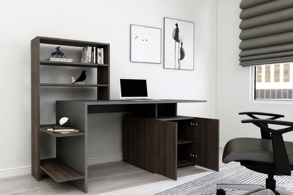 Scrivania in legno "Melis" - 146 x 60 x 128 cm - Noce antracite