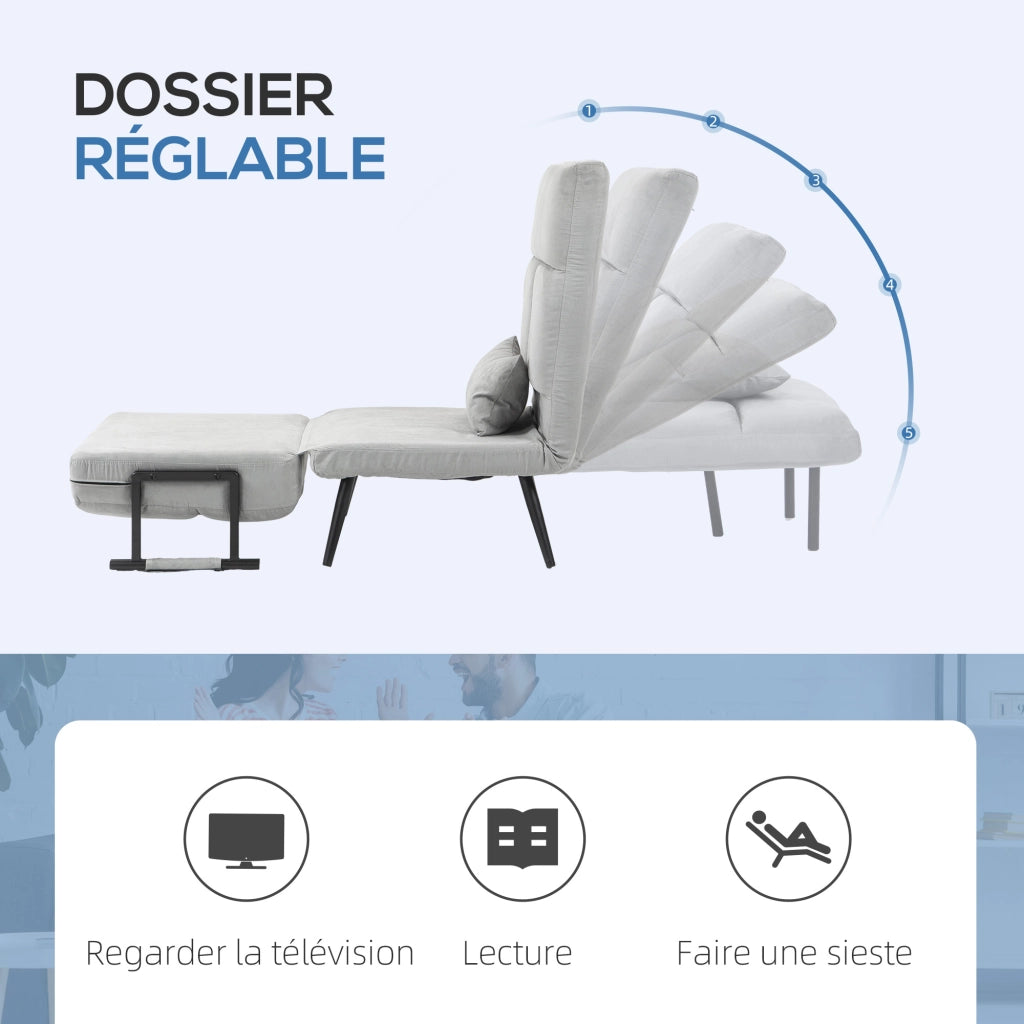 Poltrona letto imbottita ¨C zephmum ¨C grigio tessuto velluto 90x200 cm