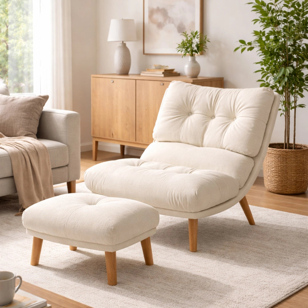 Poltrona Reclinabile con Poggiapiedi Imbottitura Alta Densità Seduta Ergonomica Beige