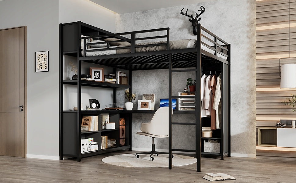 Letto a castello con scrivania e armadio - Xylo - 140x200 cm nero