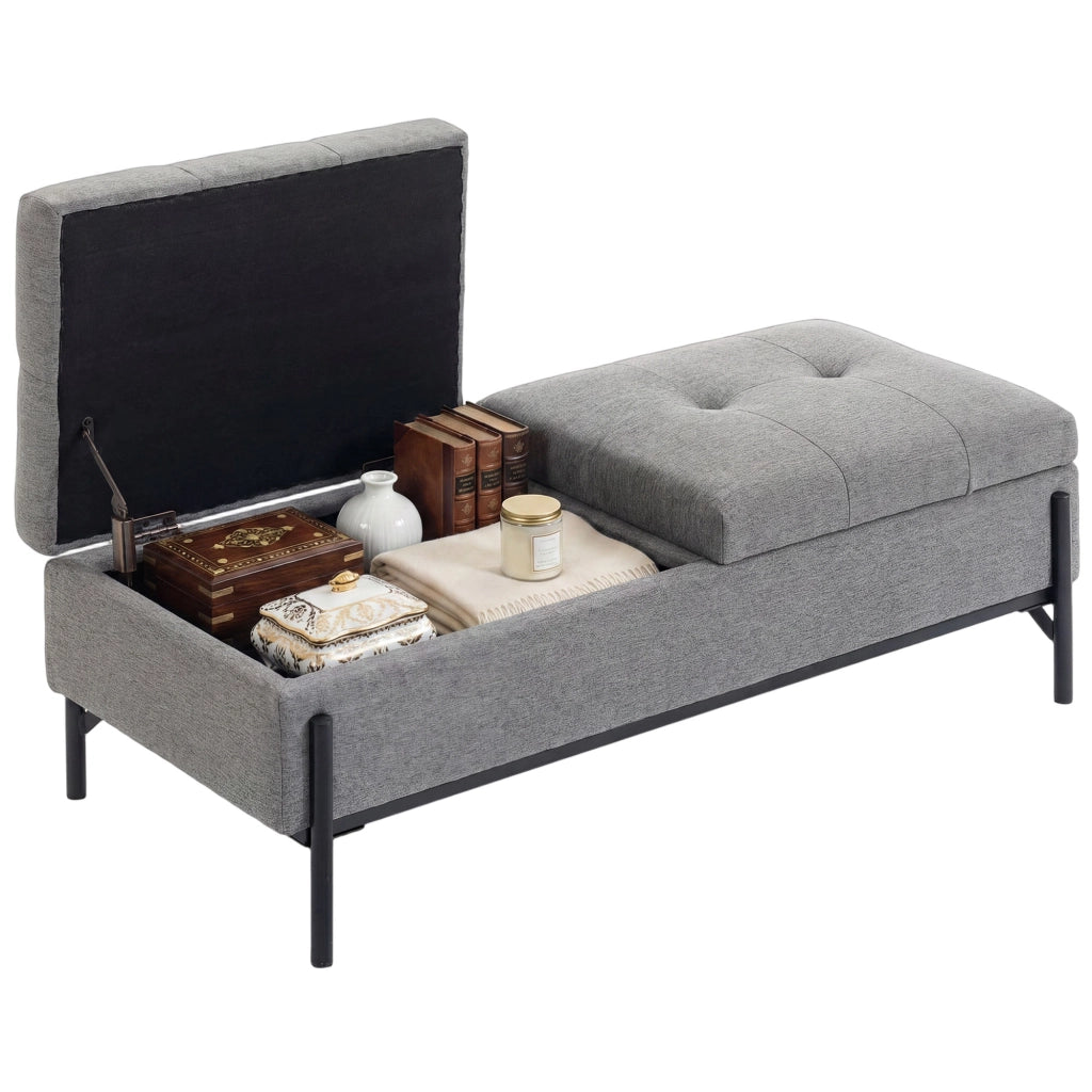 Pouf contenitore in tessuto con 2 scomparti e imbottitura extra spessa ¨C Xylo ¨C beige lino 117x50x44 cm