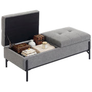 Pouf contenitore in tessuto con 2 scomparti e imbottitura extra spessa ¨C Xylo ¨C beige lino 117x50x44 cm