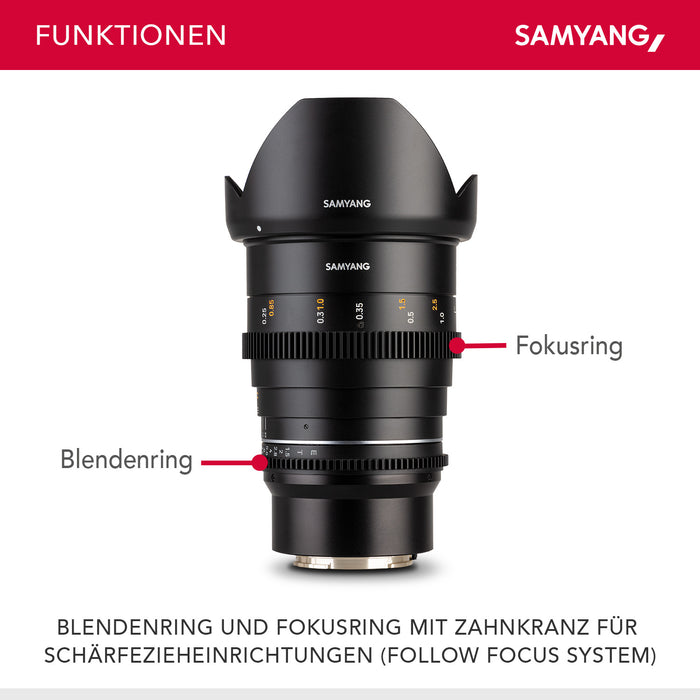 Obiettivo grandangolare per cinema e video 24mm T1,5 VDSLR MK2 – luminosità T1,5 per Sony E Mount, Lunghezza focale fissa, full-frame e APS-C, risoluzione 8K